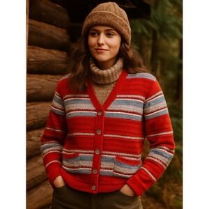 Vintage Talbots Blanket Stripe Cardigan‎ Sweater Size M